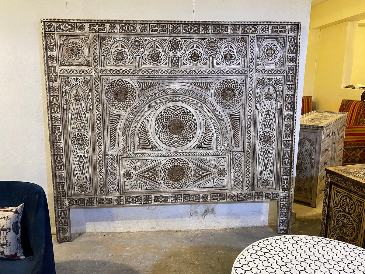 Handmade Moroccan Carved Headboard: Moorish Bedroom Furniture