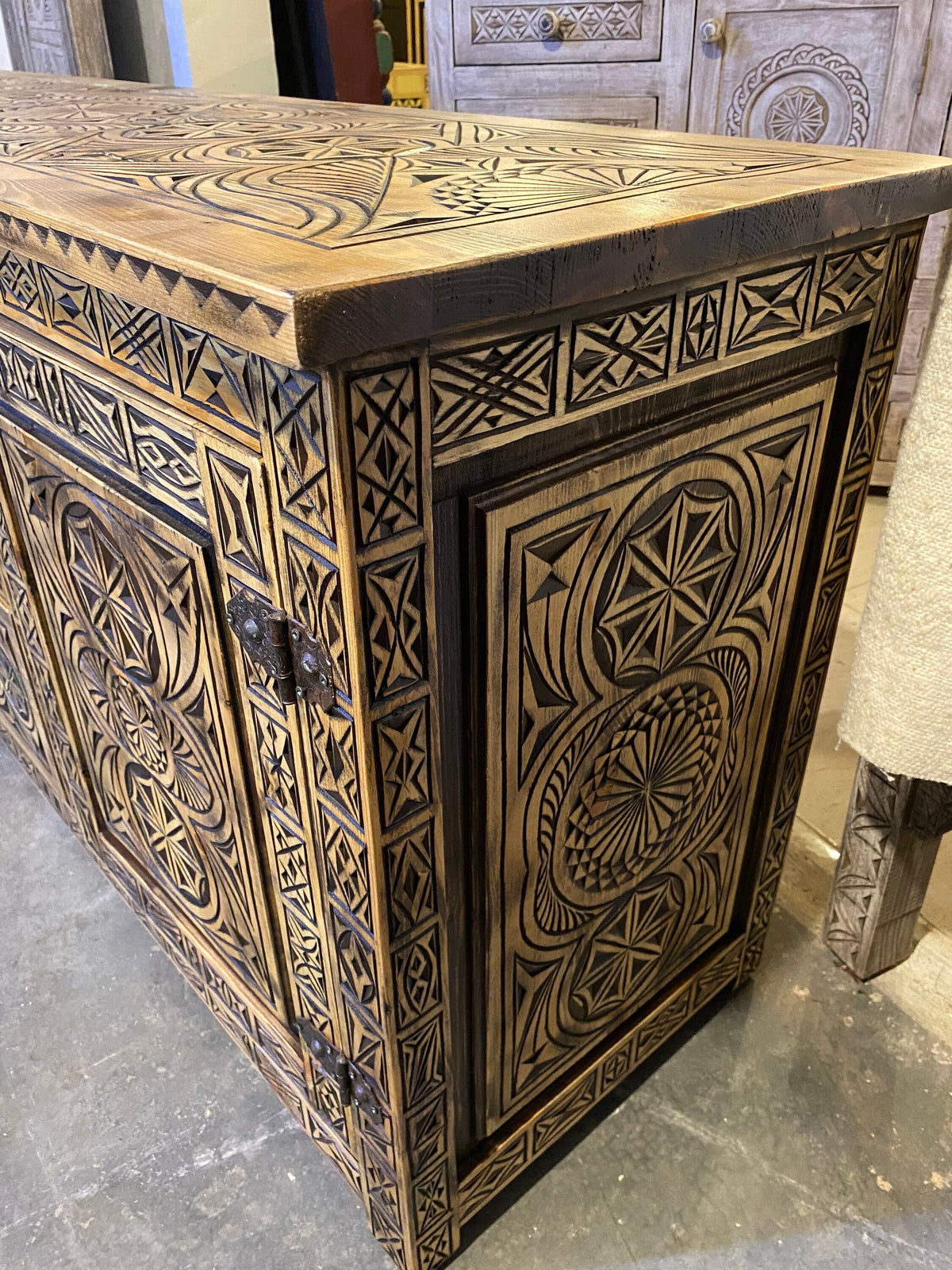 Handmade African Carved Wood Cabinet, Moorish Dresser, 205cm