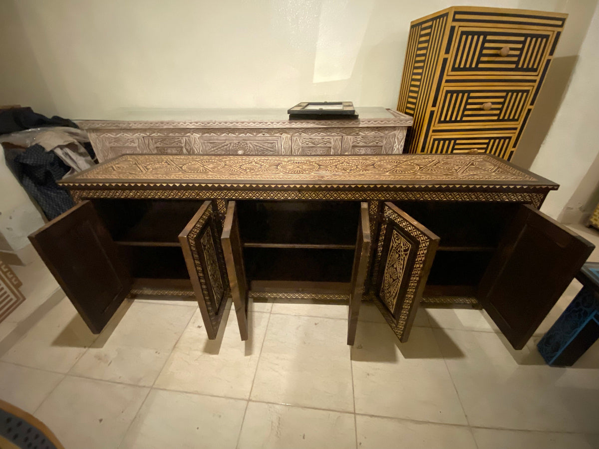 Handmade Carved Moroccan Cabinet, Ethnic Solid Wood Dresser, 204cm