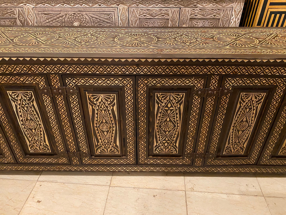 Handmade Carved Moroccan Cabinet, Ethnic Solid Wood Dresser, 204cm