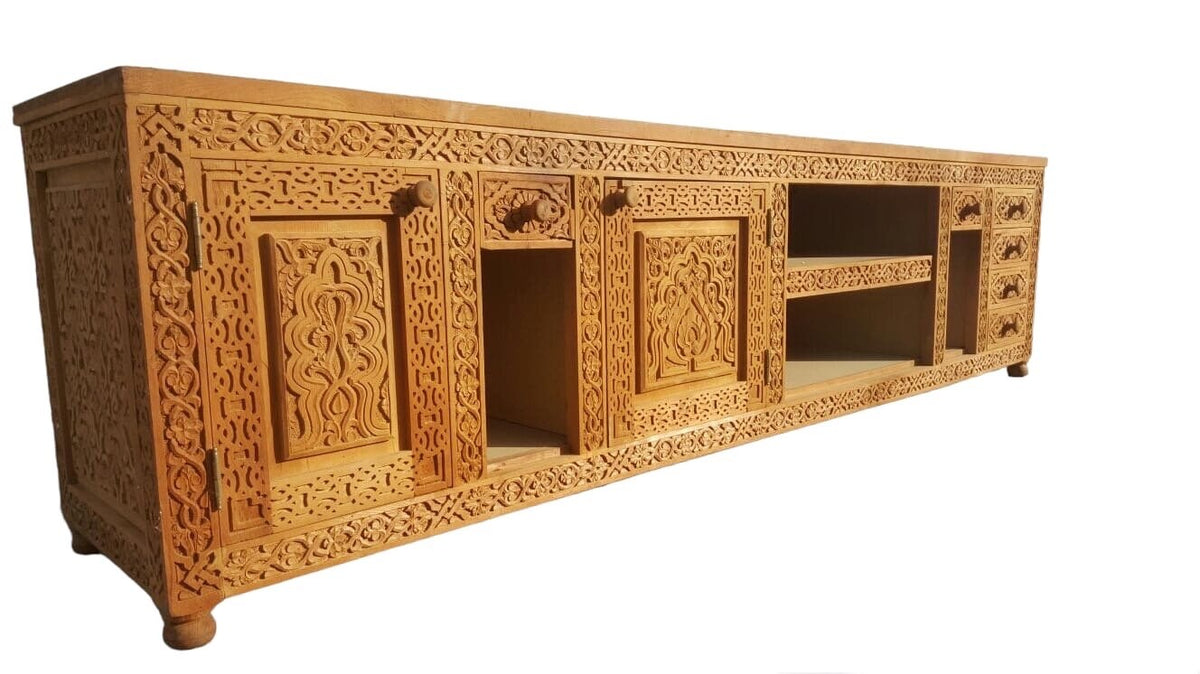 Handmade Carved Wood Moroccan Dresser, Moorish Buffet Cabinet