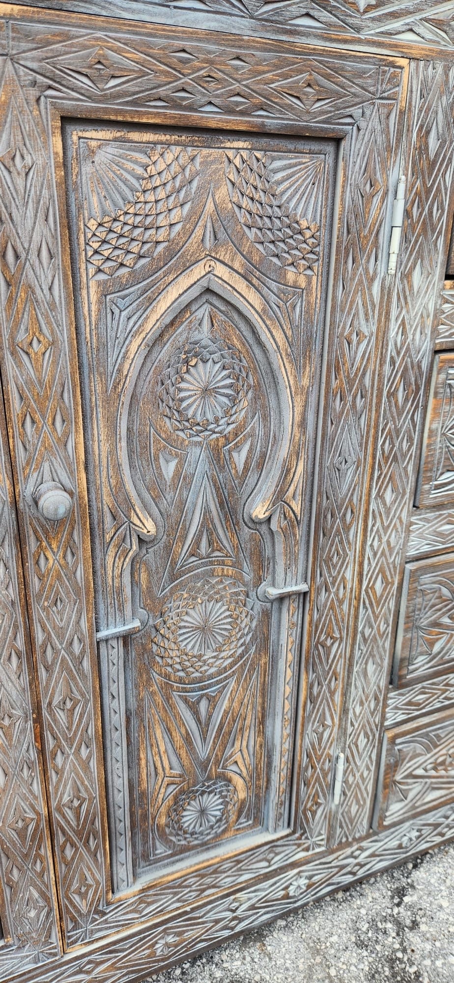 Handmade Moroccan Wooden Buffet: Carved Moorish Cabinet