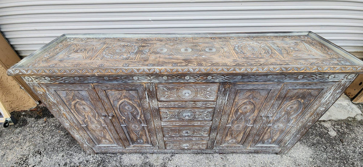 Handmade Moroccan Wooden Buffet: Carved Moorish Cabinet