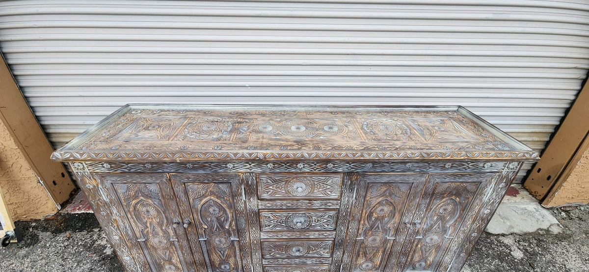 Handmade Moroccan Wooden Buffet: Carved Moorish Cabinet