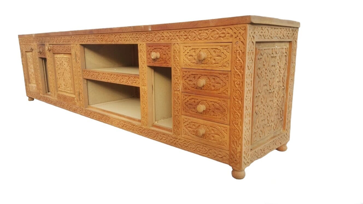 Handmade Carved Wood Moroccan Dresser, Moorish Buffet Cabinet