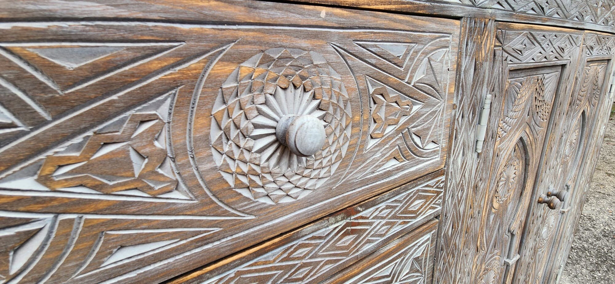 Handmade Moroccan Wooden Buffet: Carved Moorish Cabinet