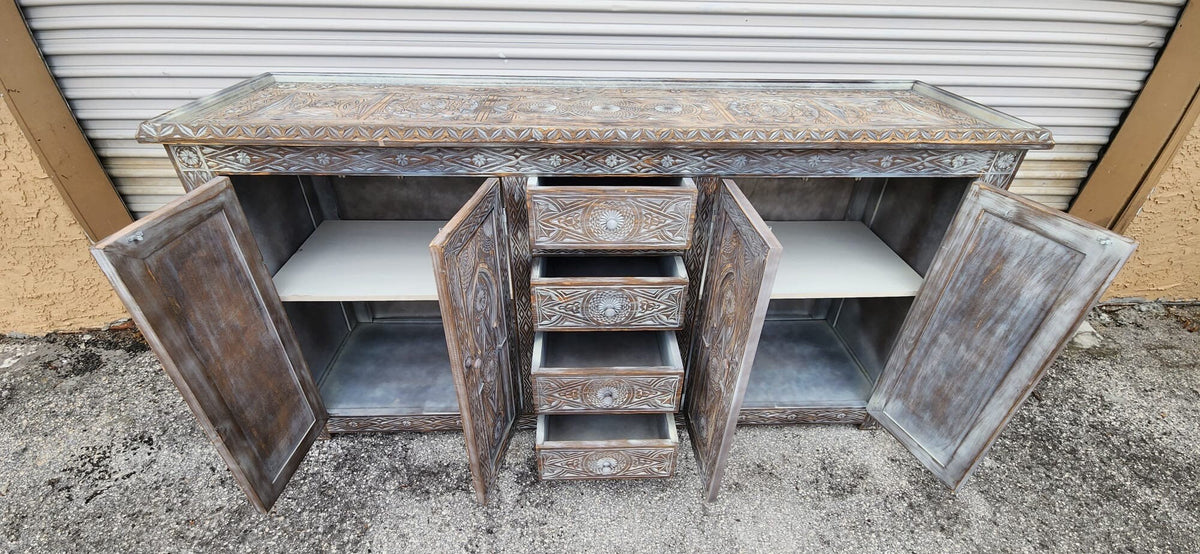 Handmade Moroccan Wooden Buffet: Carved Moorish Cabinet