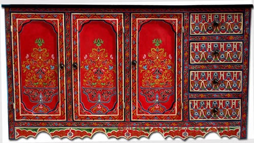 Handmade Red Moroccan Cabinet, Moorish Dresser with Drawers