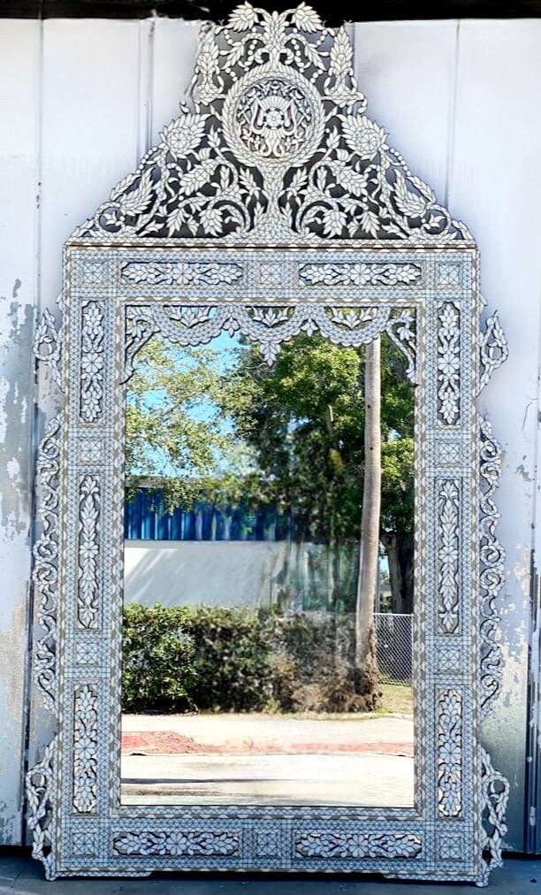 Extra Large Syrian Mirror: Handmade Mother of Pearl Inlay, Moroccan Wall Decor