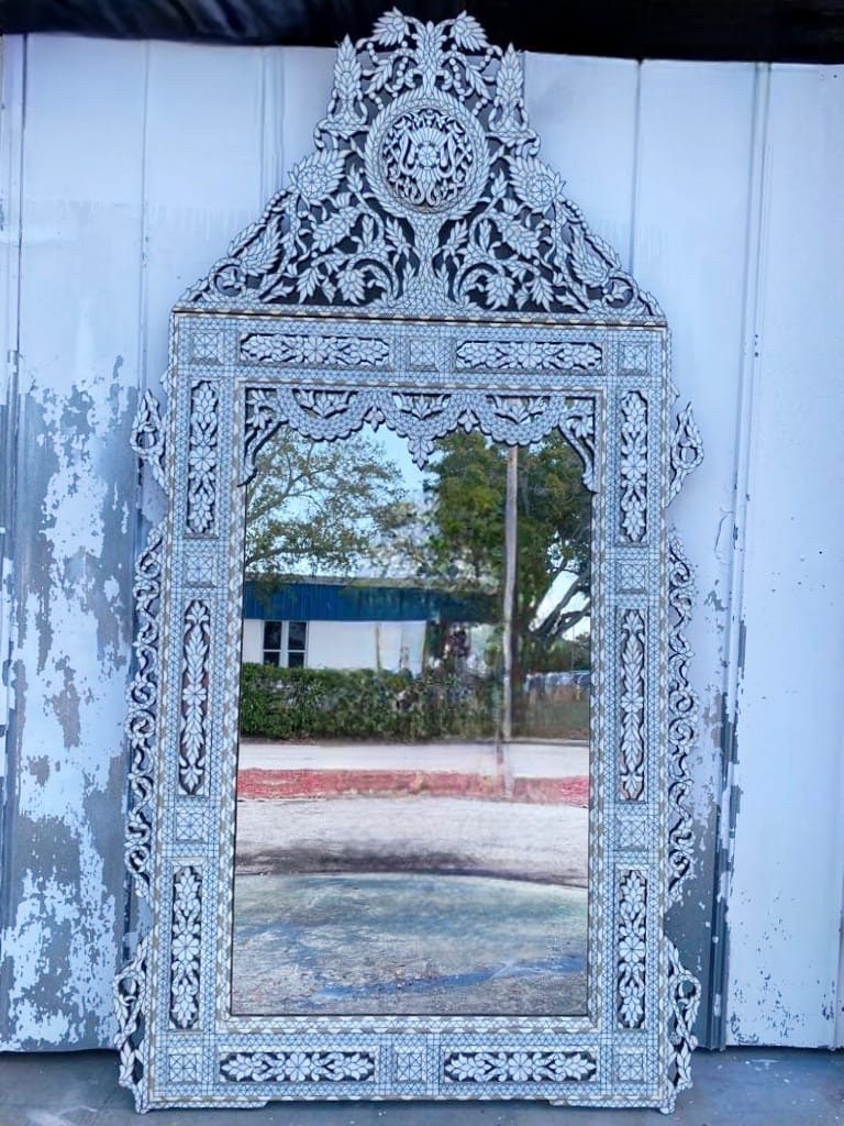Extra Large Syrian Mirror: Handmade Mother of Pearl Inlay, Moroccan Wall Decor