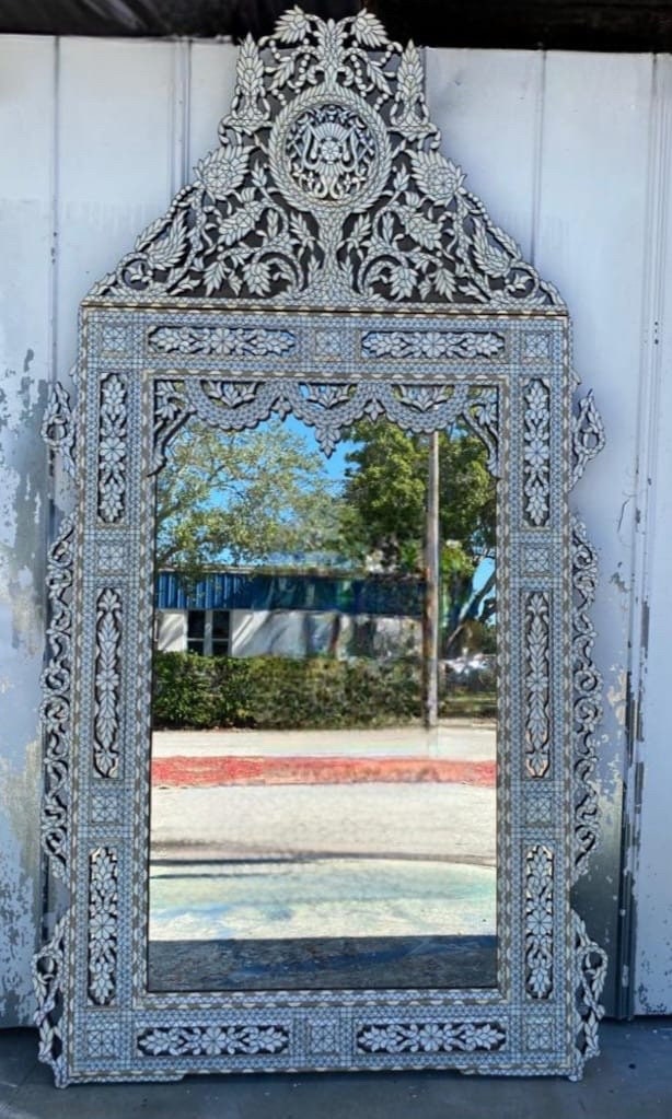 Extra Large Syrian Mirror: Handmade Mother of Pearl Inlay, Moroccan Wall Decor