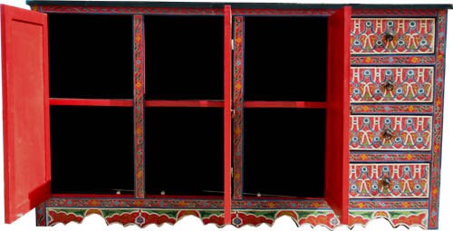 Handmade Red Moroccan Cabinet, Moorish Dresser with Drawers