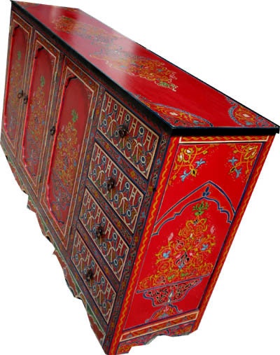 Handmade Red Moroccan Cabinet, Moorish Dresser with Drawers