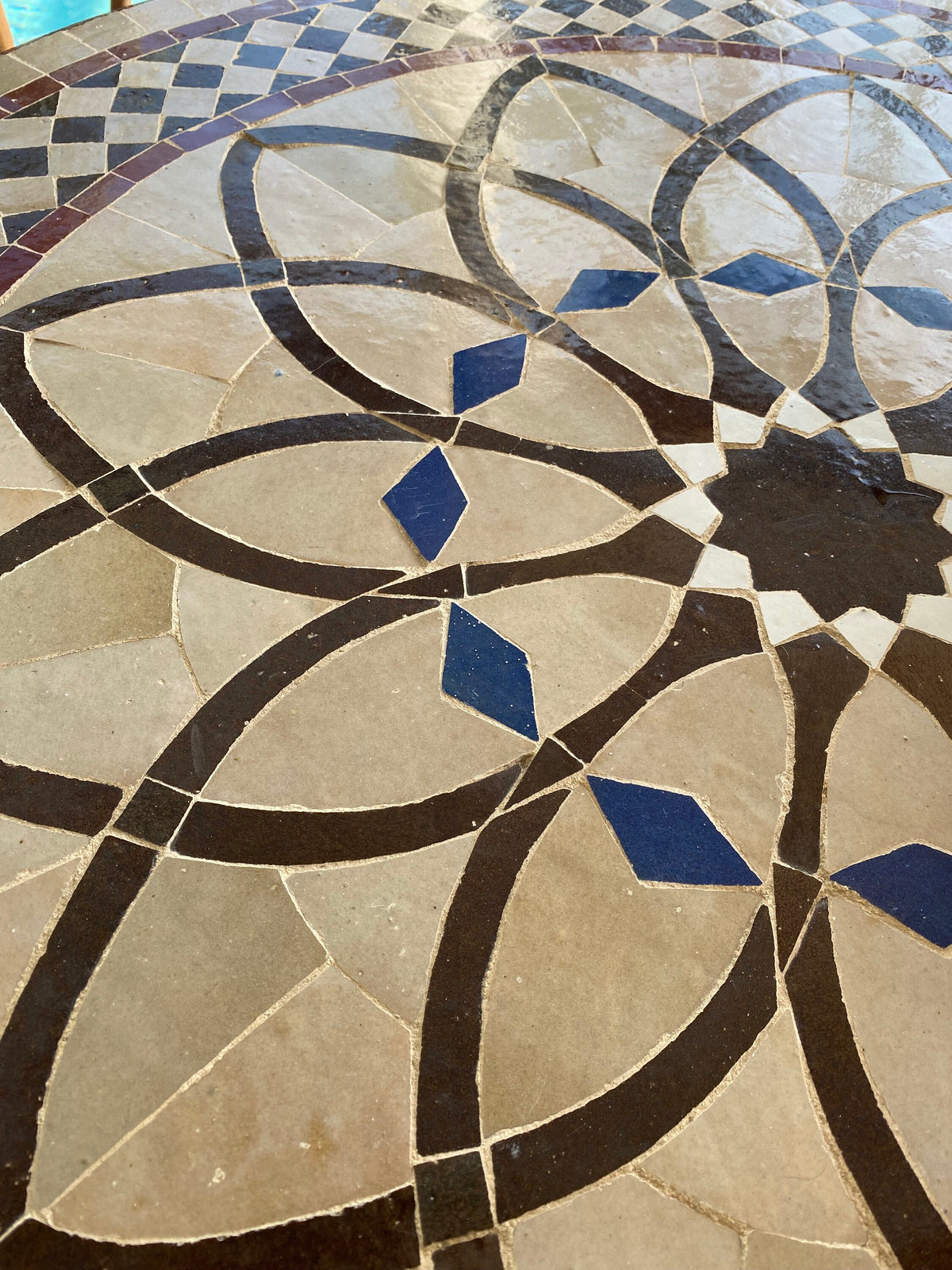 Handmade Moroccan Mosaic Tile Table, Rustic Wrought Iron Base (39 inch)