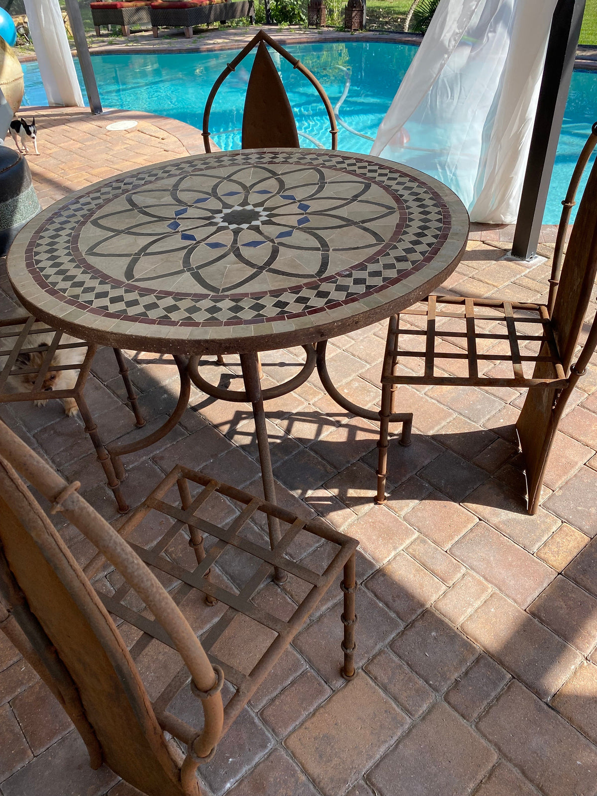Handmade Moroccan Mosaic Tile Table, Rustic Wrought Iron Base (39 inch)