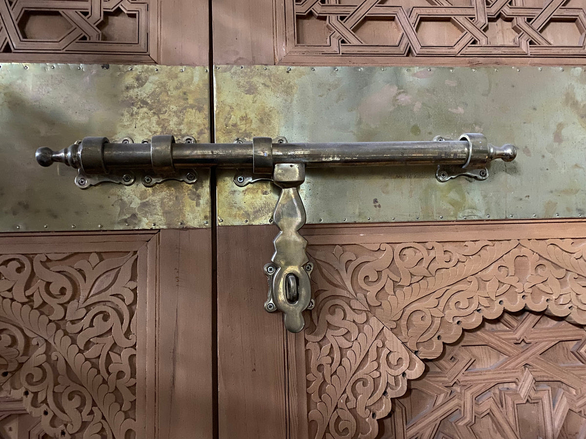 Handmade Moroccan Carved Cedar Double Door, Moorish Artwork (116x64.5)