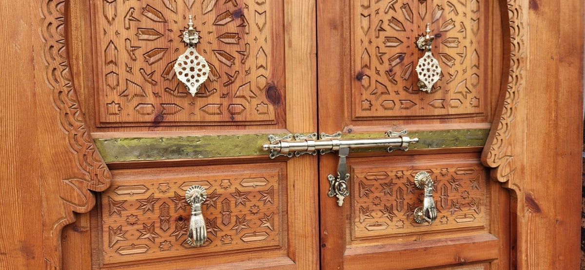 Handmade Moroccan Carved Cedar Double Door: Royal Palace Style