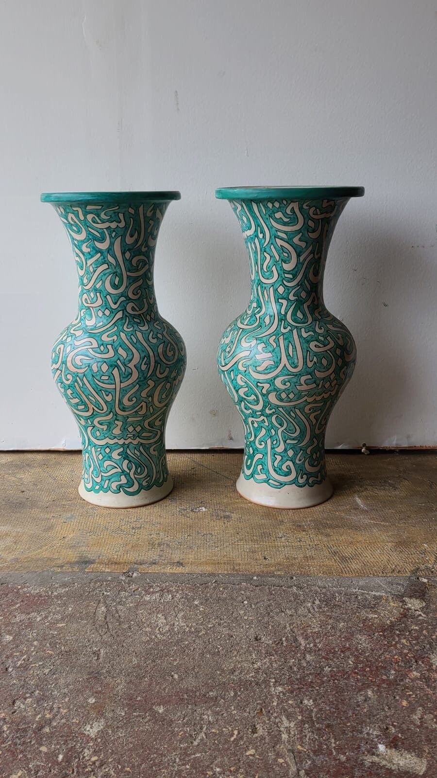 Vintage Moroccan Pottery Vases, Handmade Arabic Art, Set of 2