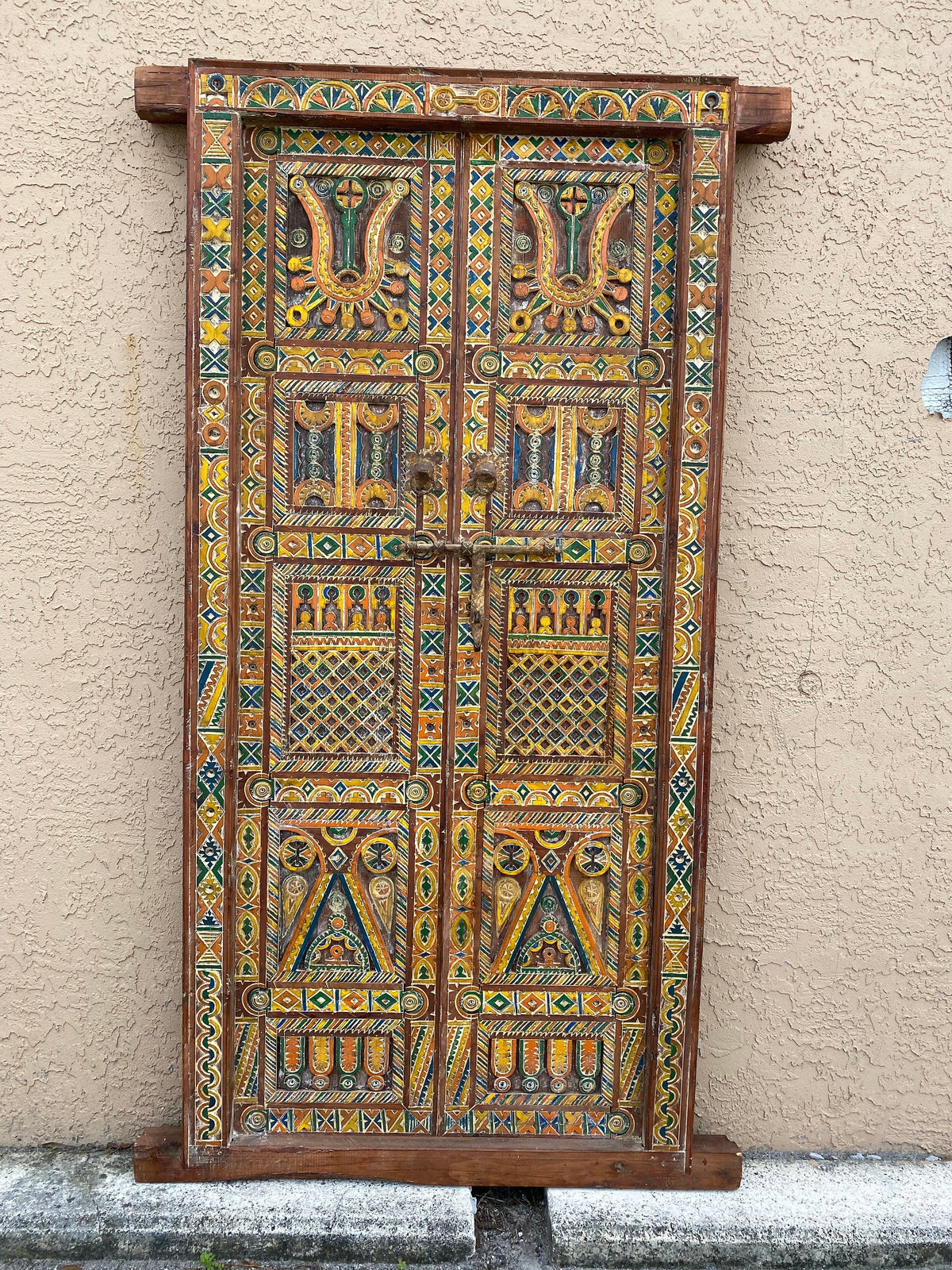 Vintage Carved Moroccan Door Panel, Berber Tribal Art (78x37)