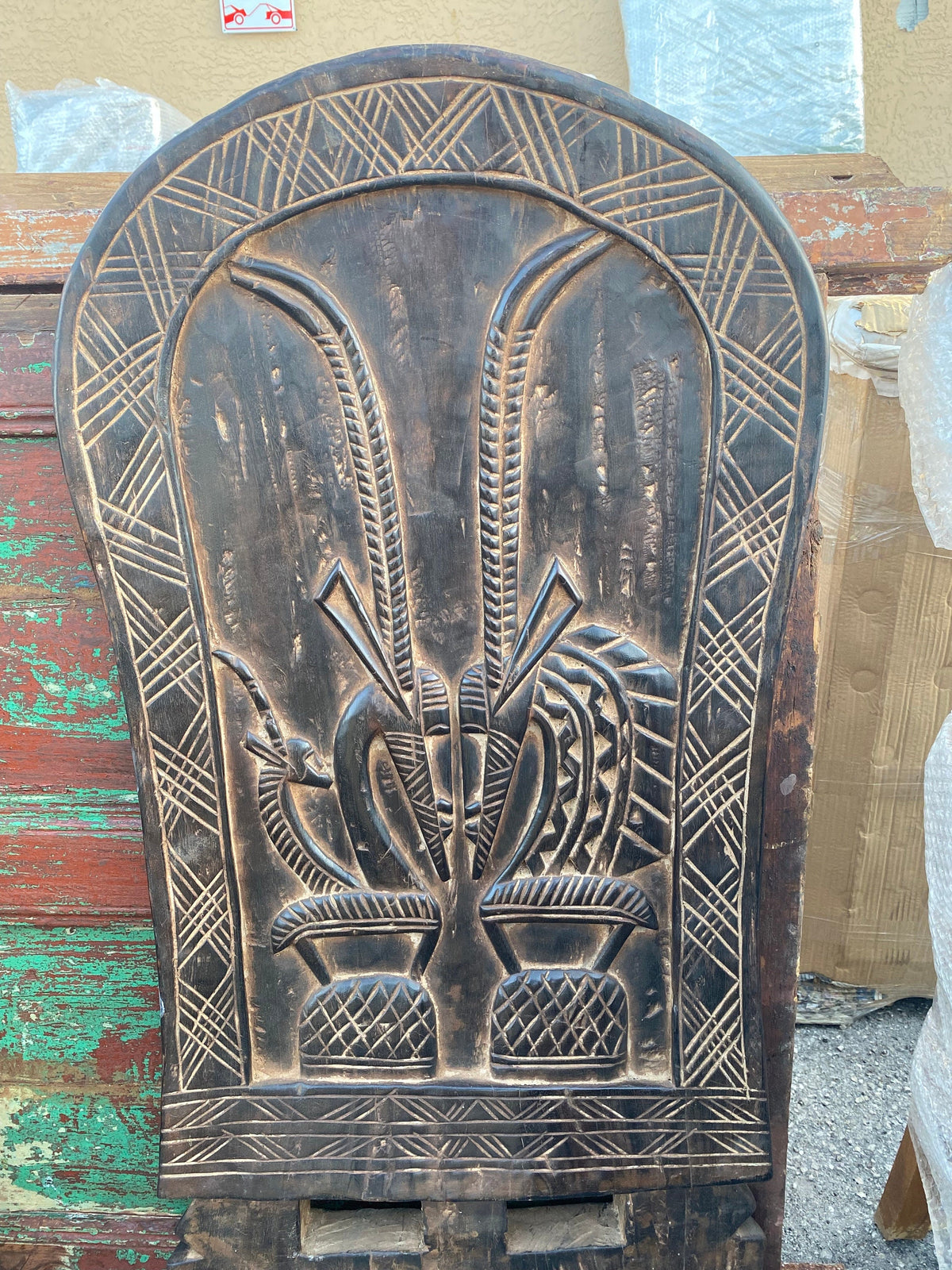 Vintage Dogon Hand Carved Chair, African Tribal Decor (40x18x18)