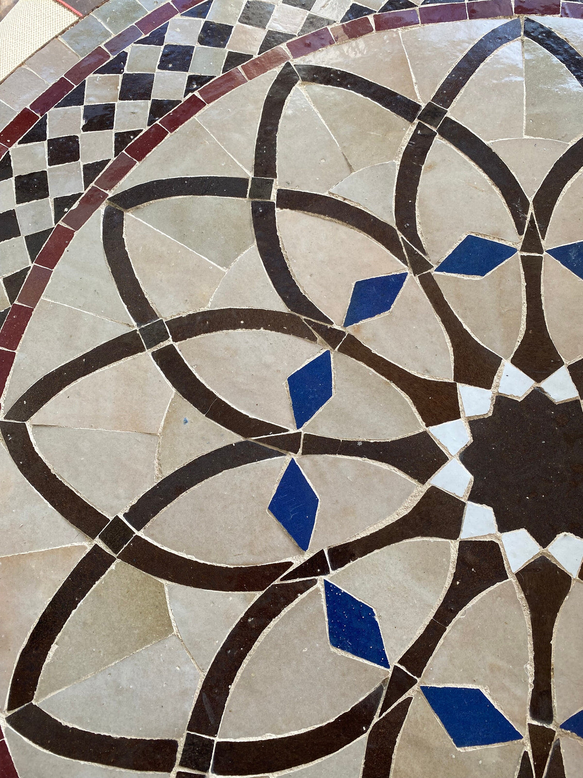 Handmade Moroccan Mosaic Tile Table, Rustic Wrought Iron Base (39 inch)