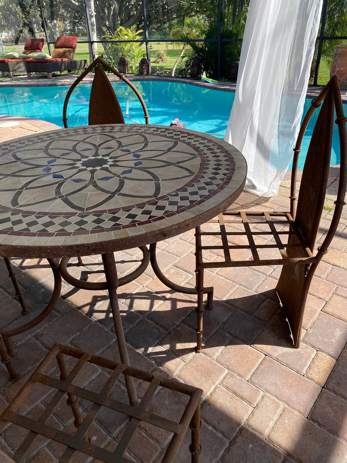 Handmade Moroccan Mosaic Tile Table, Rustic Wrought Iron Base (39 inch)