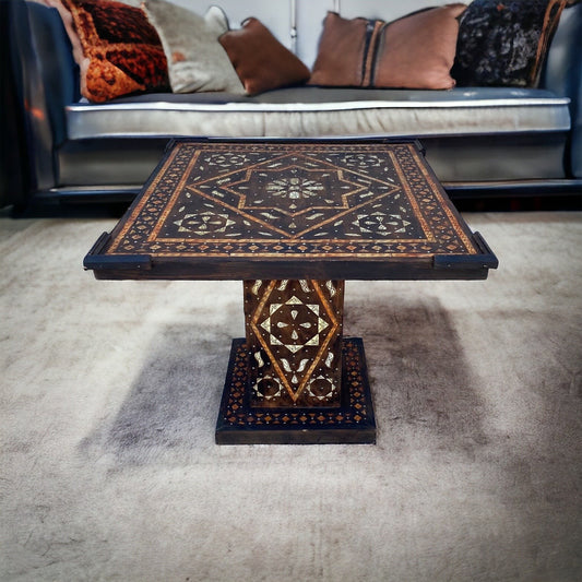 Vintage Berber Table: Camel Bone Inlay, Moroccan Nomad Decor