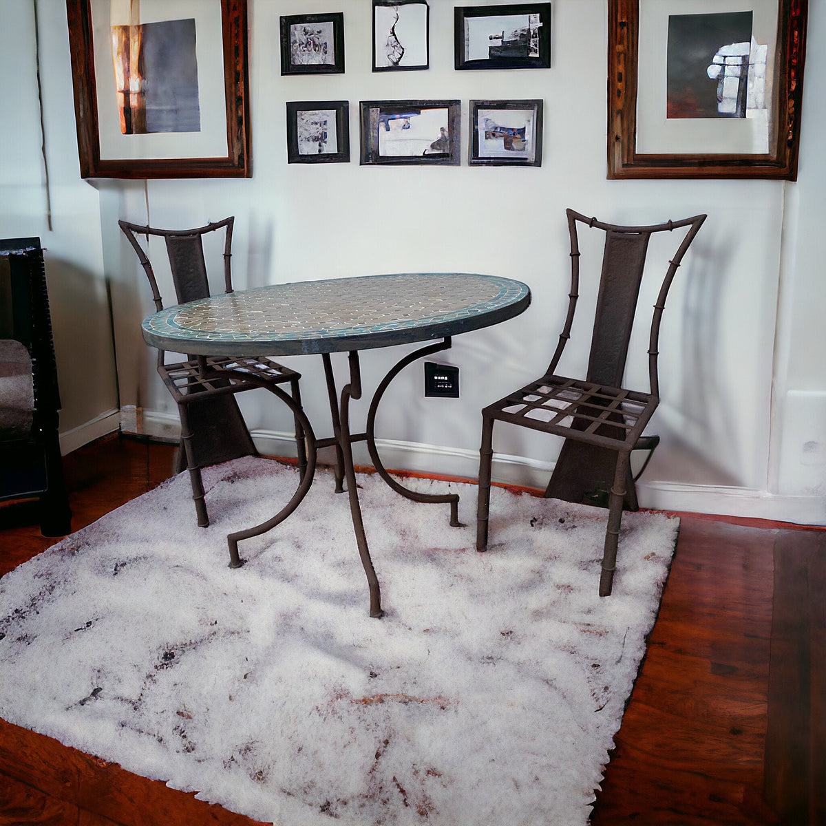 Handmade Moroccan Mosaic Tile Table, Rustic Wrought Iron Base, 39"