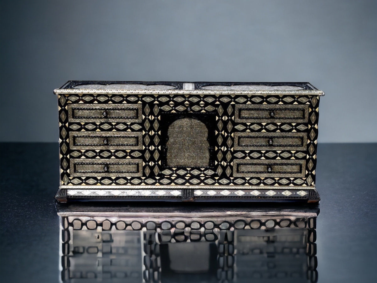 Moroccan Handmade Silver Metal Cabinet with Drawers - Eclectic Buffet Furniture