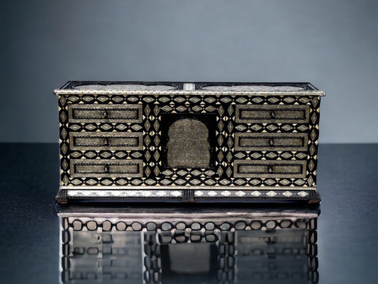 Moroccan Handmade Silver Metal Cabinet with Drawers - Eclectic Buffet Furniture
