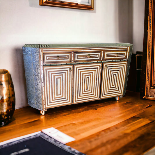 Handmade Silver Metal Moroccan Dresser - Bone and Resin Cabinet
