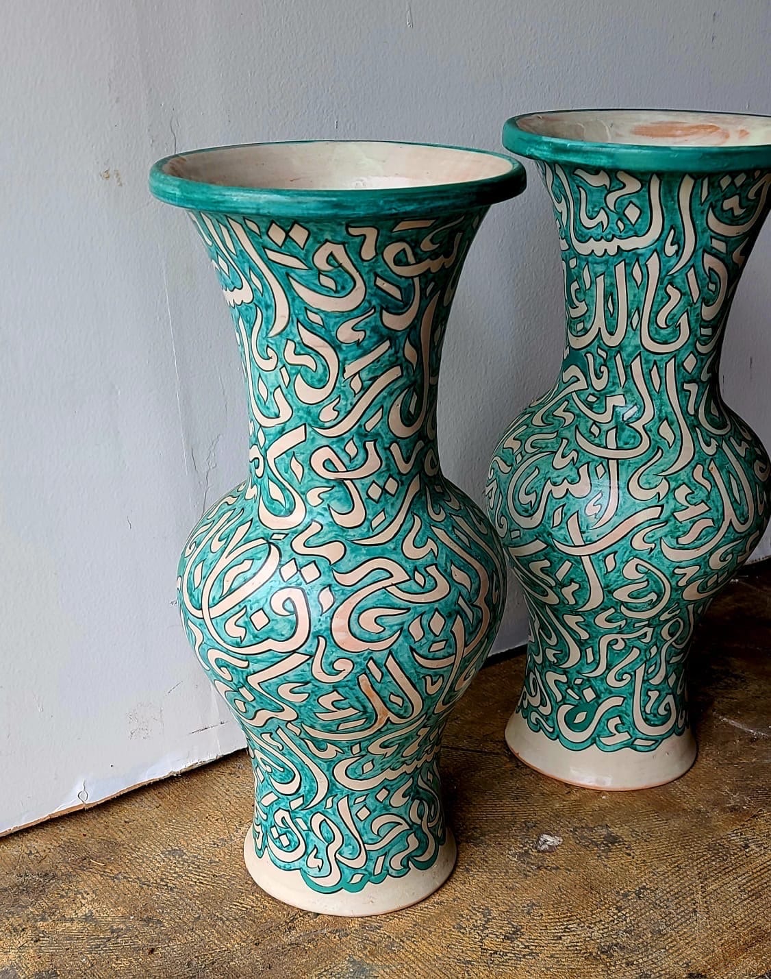 Vintage Moroccan Pottery Vases, Handmade Arabic Art, Set of 2