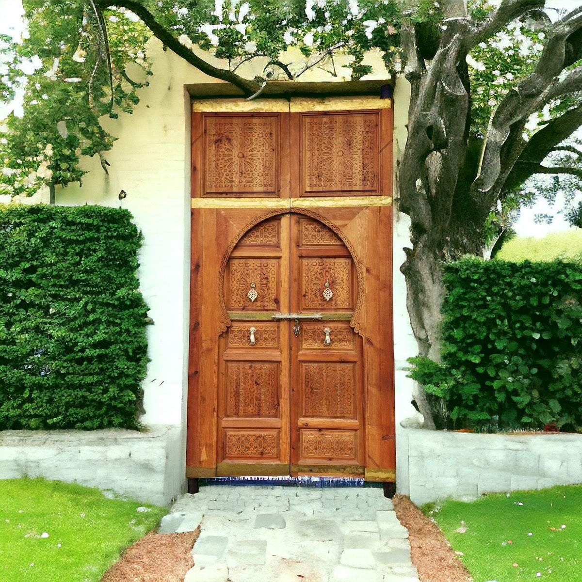 Handmade Moroccan Carved Cedar Double Door: Royal Palace Style