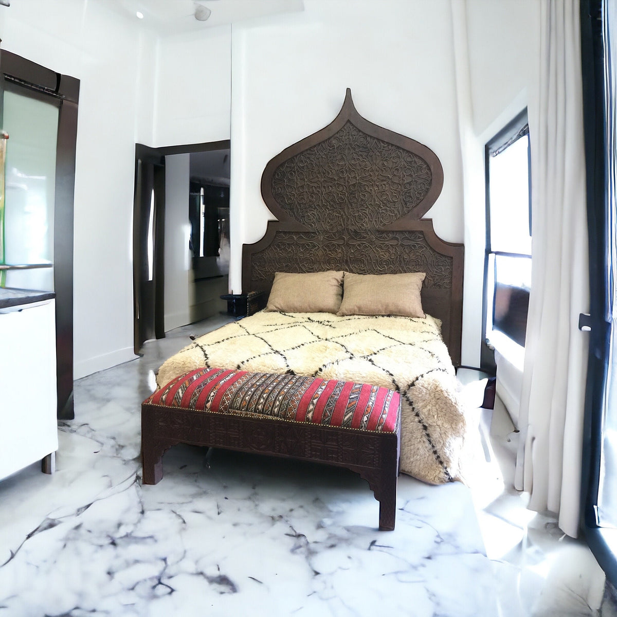 Hand Carved Moorish Bed, Royal Sultan Style, Moroccan Furniture