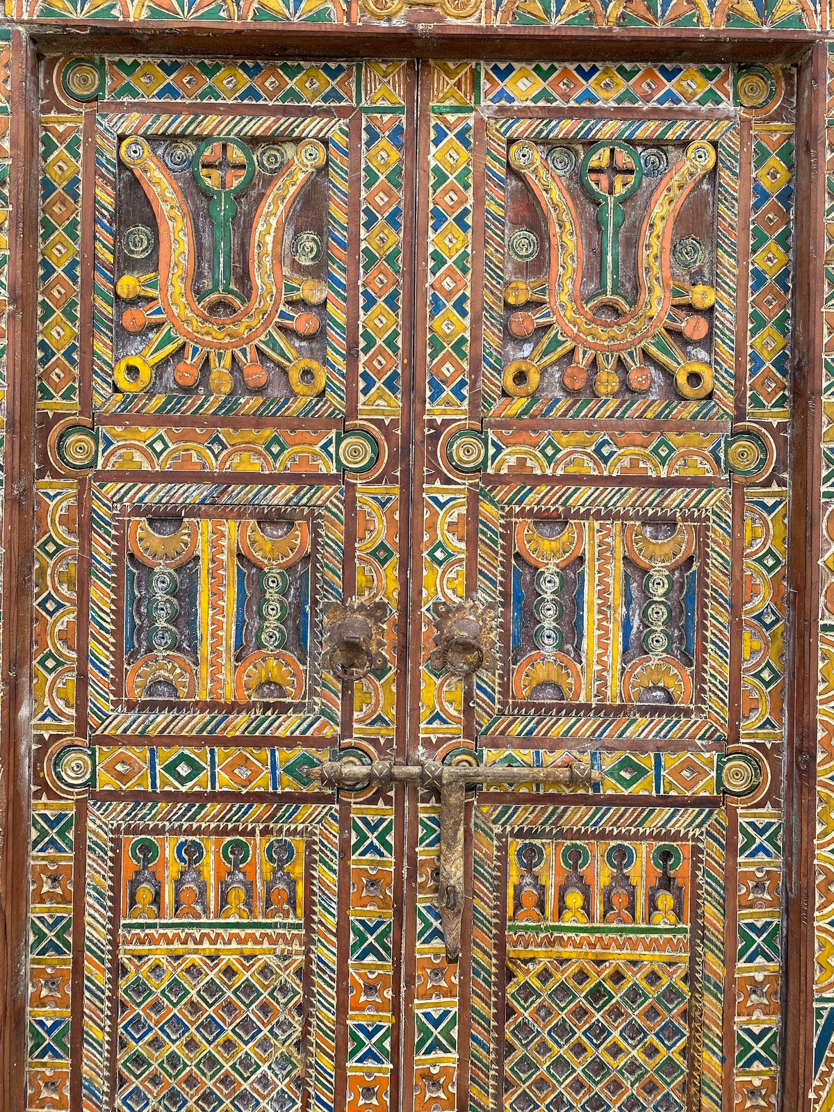 Vintage Carved Moroccan Door Panel, Berber Tribal Art (78x37)