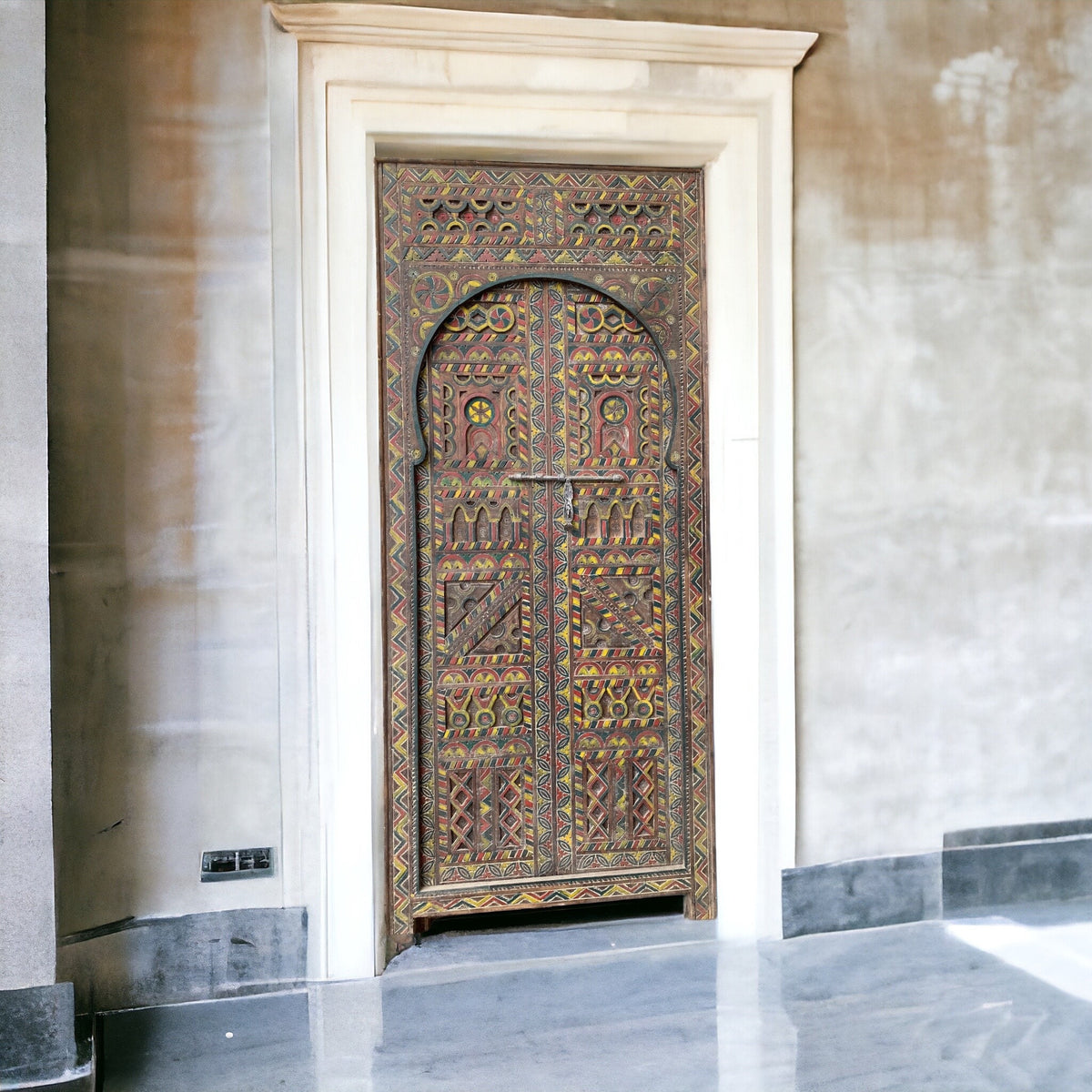 Vintage Carved Moroccan Cedar Door, Berber Tribal Art