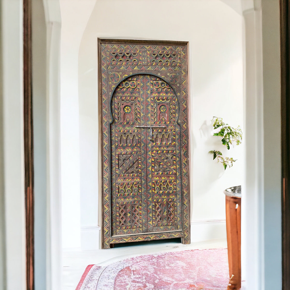 Vintage Carved Moroccan Cedar Door, Berber Tribal Art