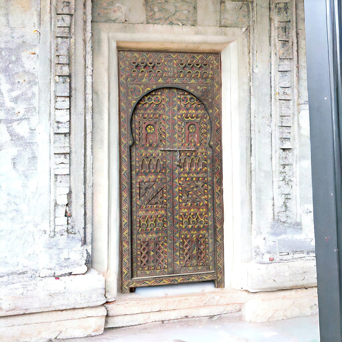 Vintage Carved Moroccan Cedar Door, Berber Tribal Art
