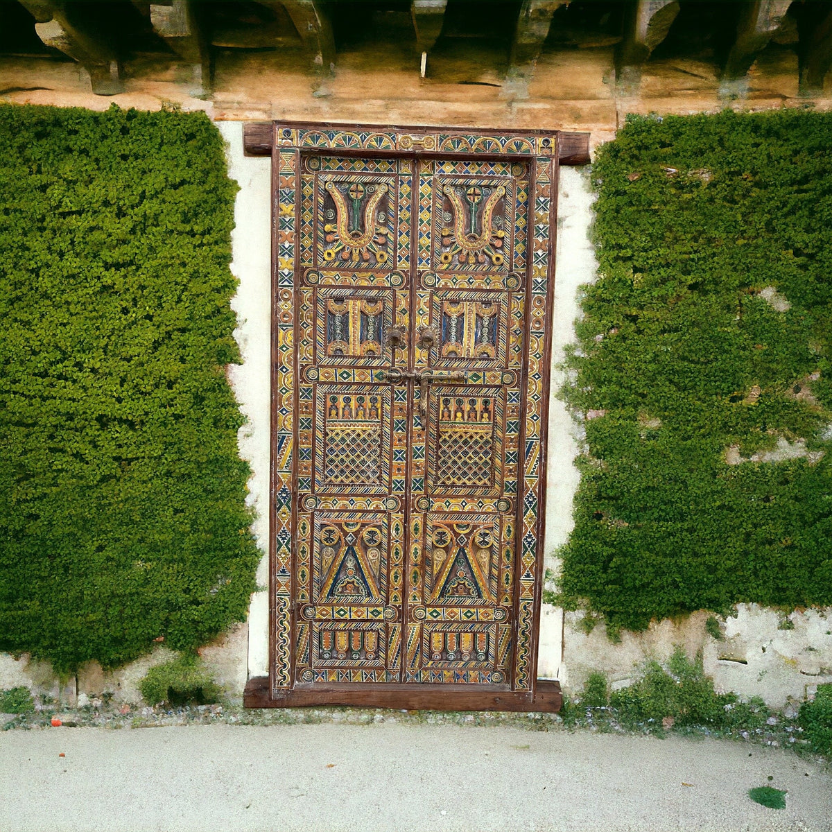 Vintage Carved Moroccan Door Panel, Berber Tribal Art (78x37)