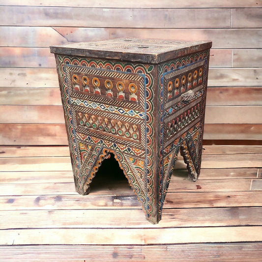 Vintage Carved Wood Chest, Handmade Moroccan Corner Cabinet
