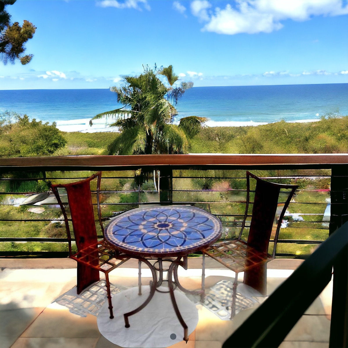 Blue Moroccan Mosaic Tile Table, Handmade Wrought Iron Base (32")