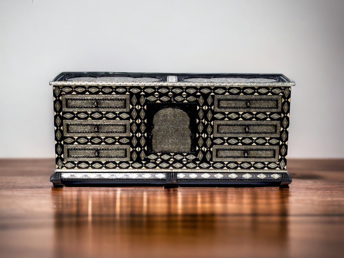 Moroccan Handmade Silver Metal Cabinet with Drawers - Eclectic Buffet Furniture