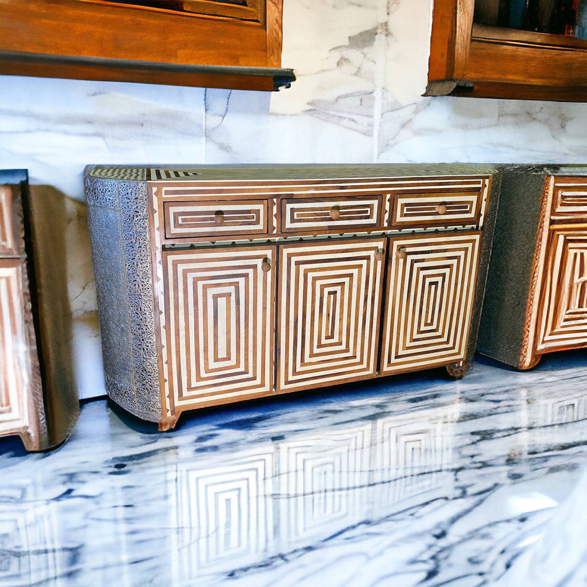 Handmade Silver Metal Moroccan Dresser - Bone and Resin Cabinet
