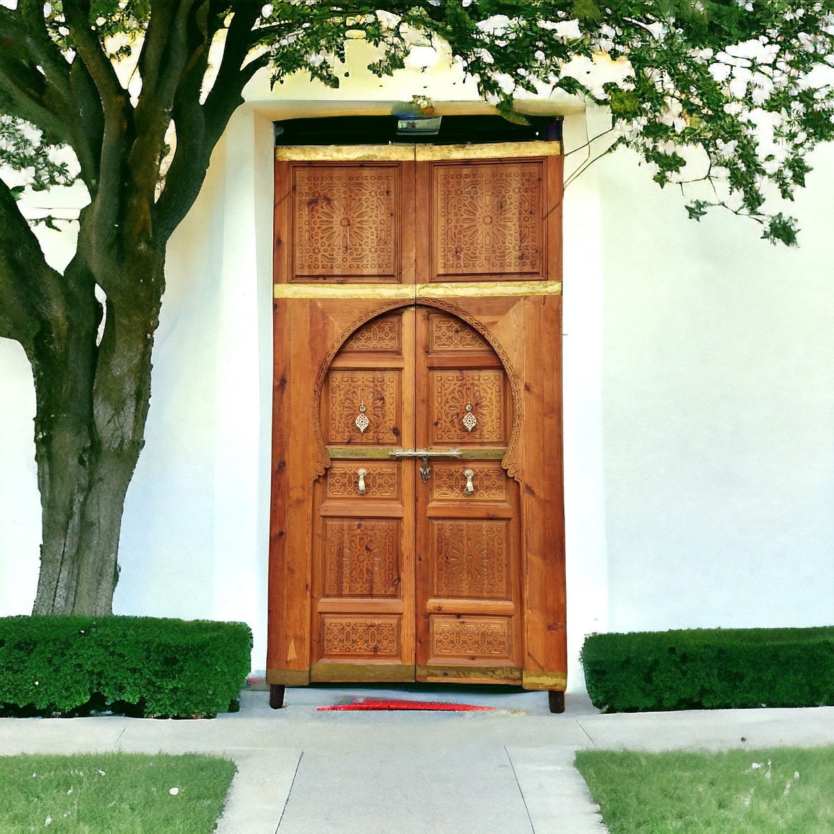 Handmade Moroccan Carved Cedar Double Door: Royal Palace Style