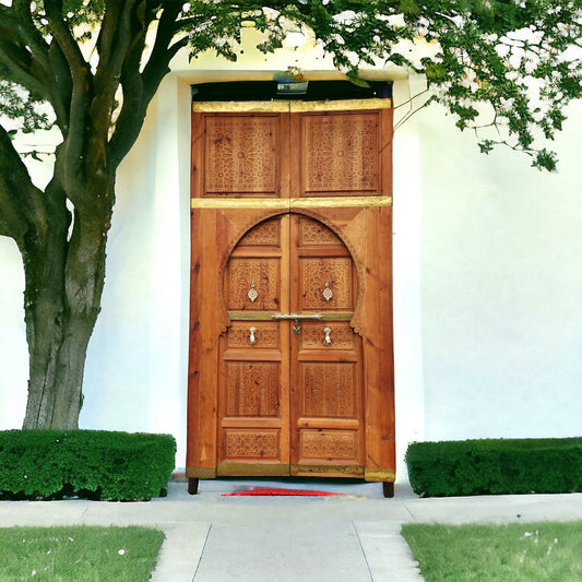 Handmade Moroccan Carved Cedar Double Door: Royal Palace Style