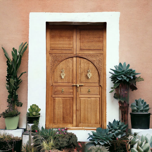 Vintage Carved Cedar Door - Moroccan Moorish Royal Palace Double Door