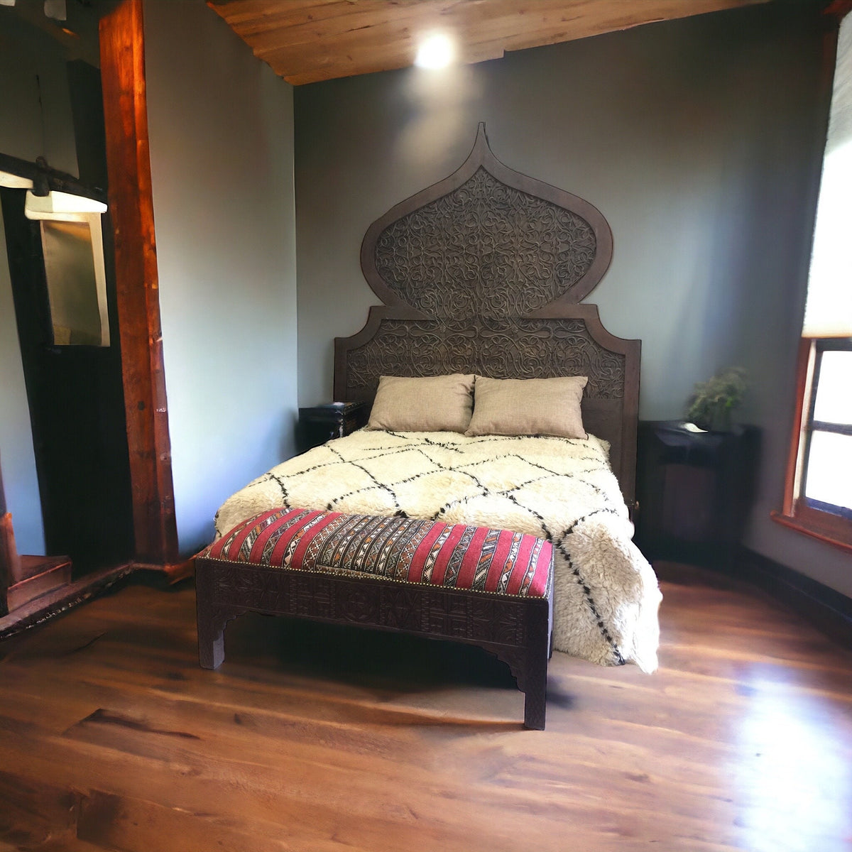 Hand Carved Moorish Bed, Royal Sultan Style, Moroccan Furniture