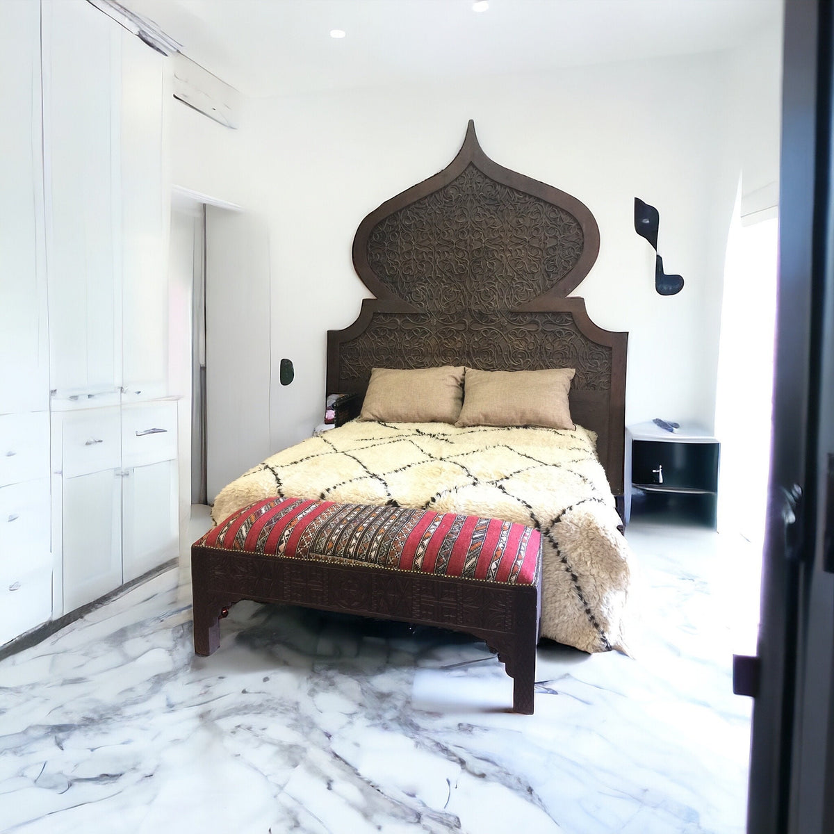 Hand Carved Moorish Bed, Royal Sultan Style, Moroccan Furniture