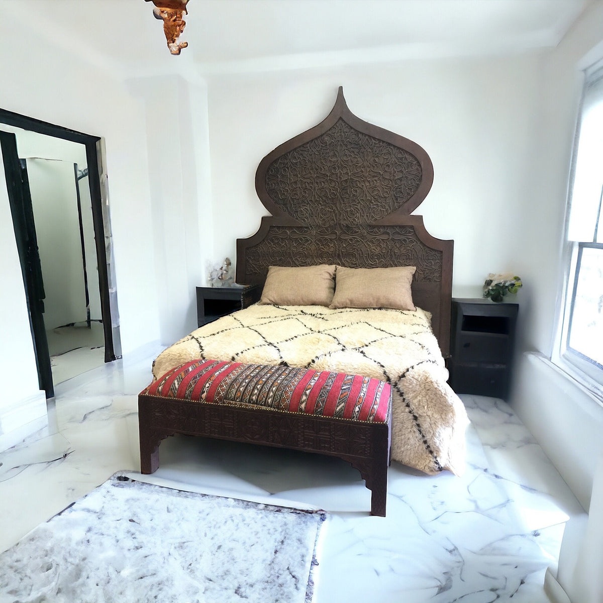 Hand Carved Moorish Bed, Royal Sultan Style, Moroccan Furniture