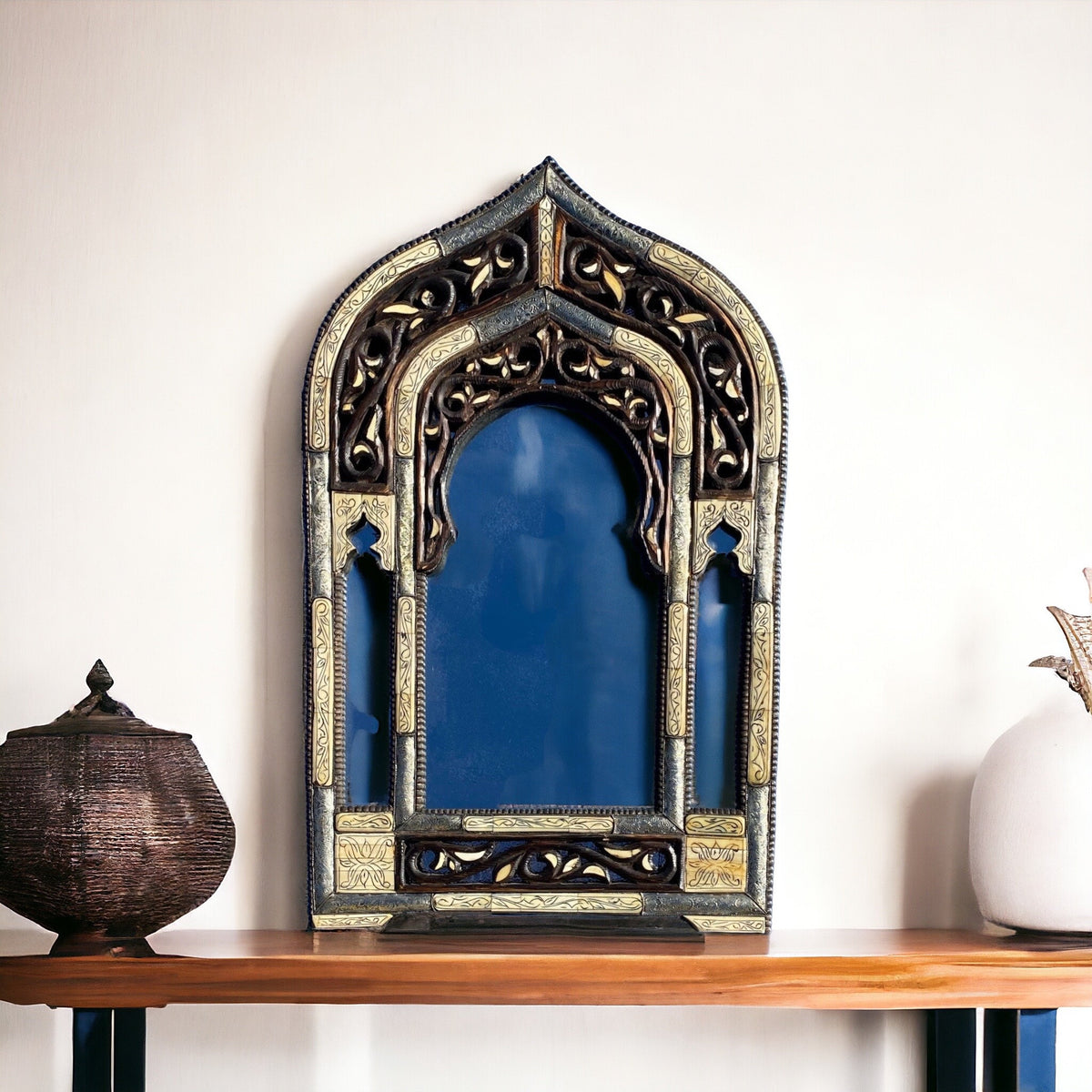 Handmade Moorish Arch Mirror, Camel Bone Inlay, Moroccan Decor